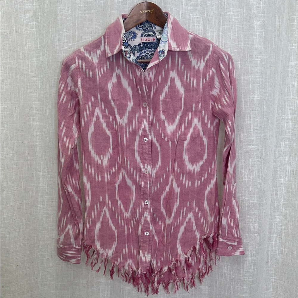 TizziePink & White Long Sleeve Button-Up Blouse Size X-Small
